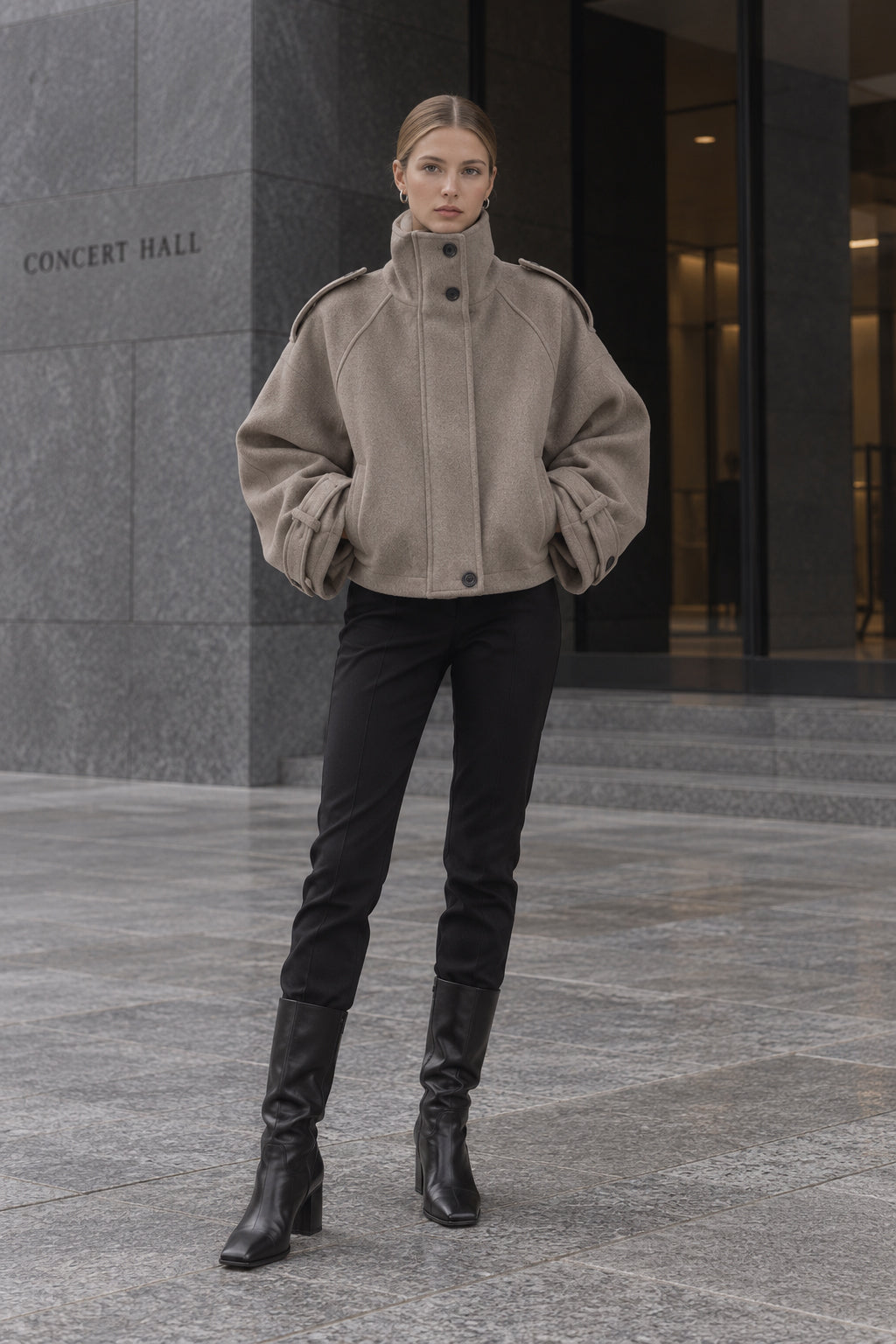 Vintage Stand Collar Buttoned Short Wool Coat