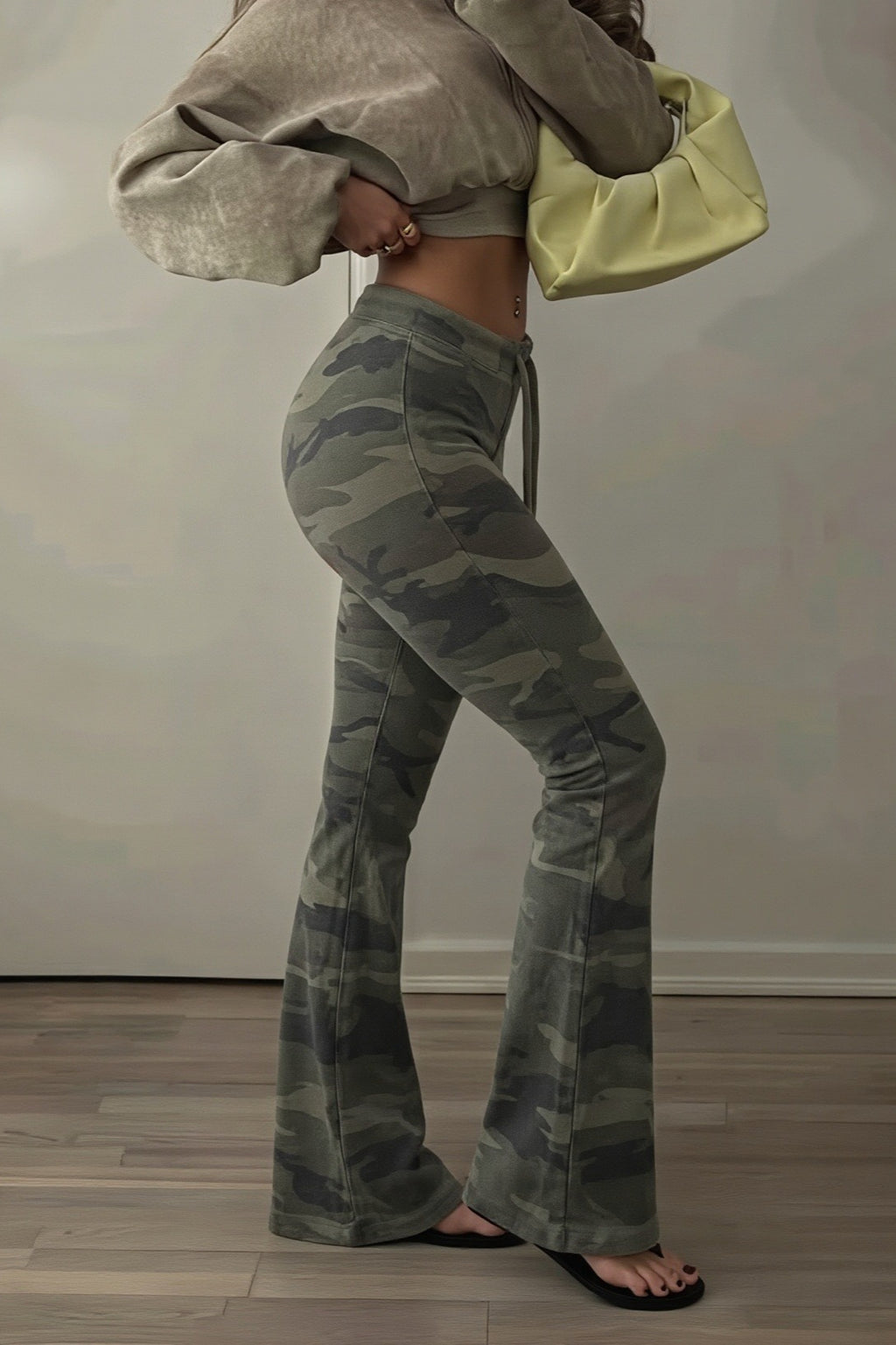 Camouflage Lace Up Flared Pants