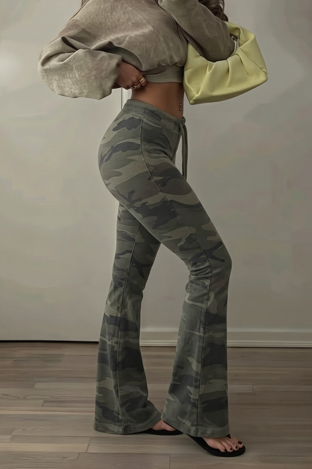 Camouflage Lace Up Flared Pants