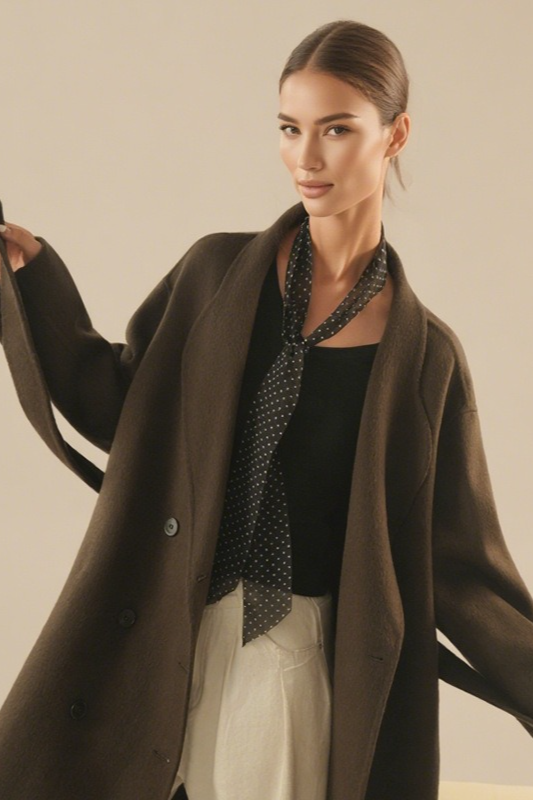 Double Faced Wool Double Breasted Long Handmade Overcoat Main image