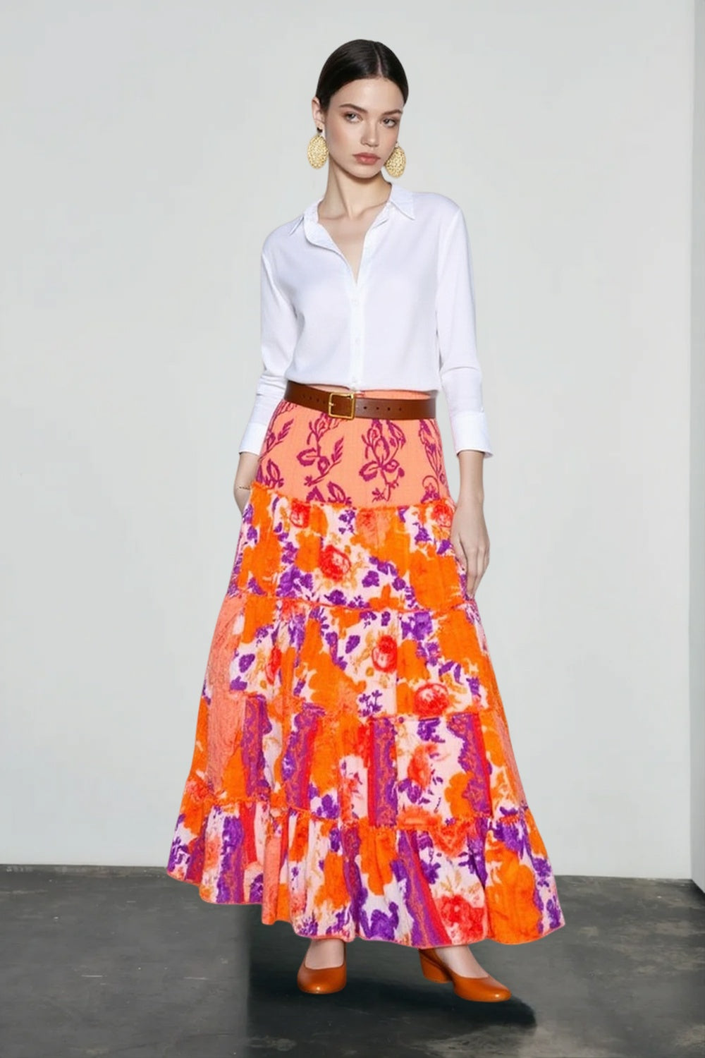 Boho Print Ruffle Swing Vacation Skirt Main image