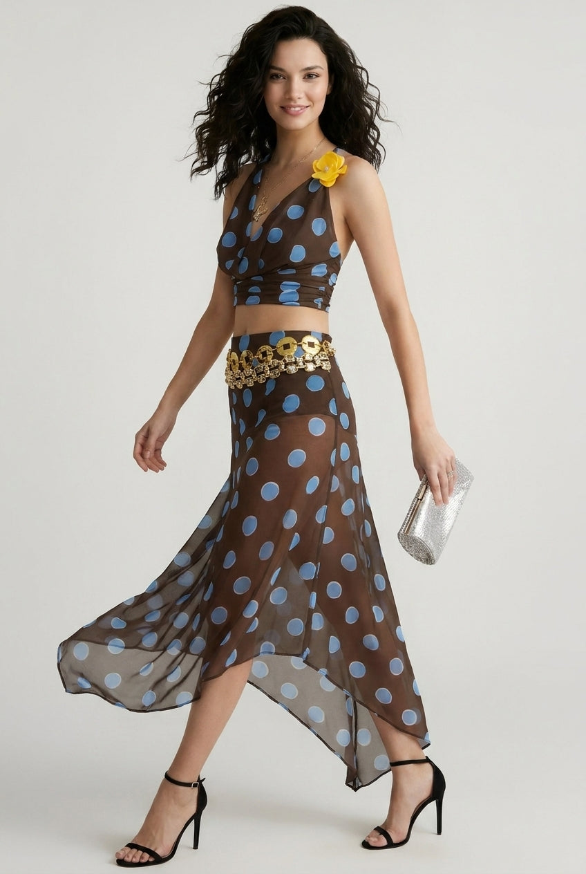 Polka Dot Mesh High Waist Vacation Skirt Secondary image