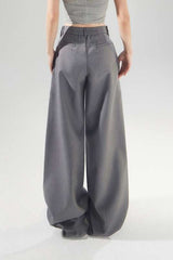 Vintage High Waist Adjustable Pleated Wide Leg Tailored Pants