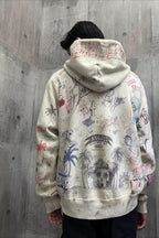 Distressed Rhinestone Graffiti Print Hoodie