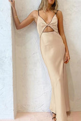 Elegant Sexy Slit Satin Maxi Silk Dress