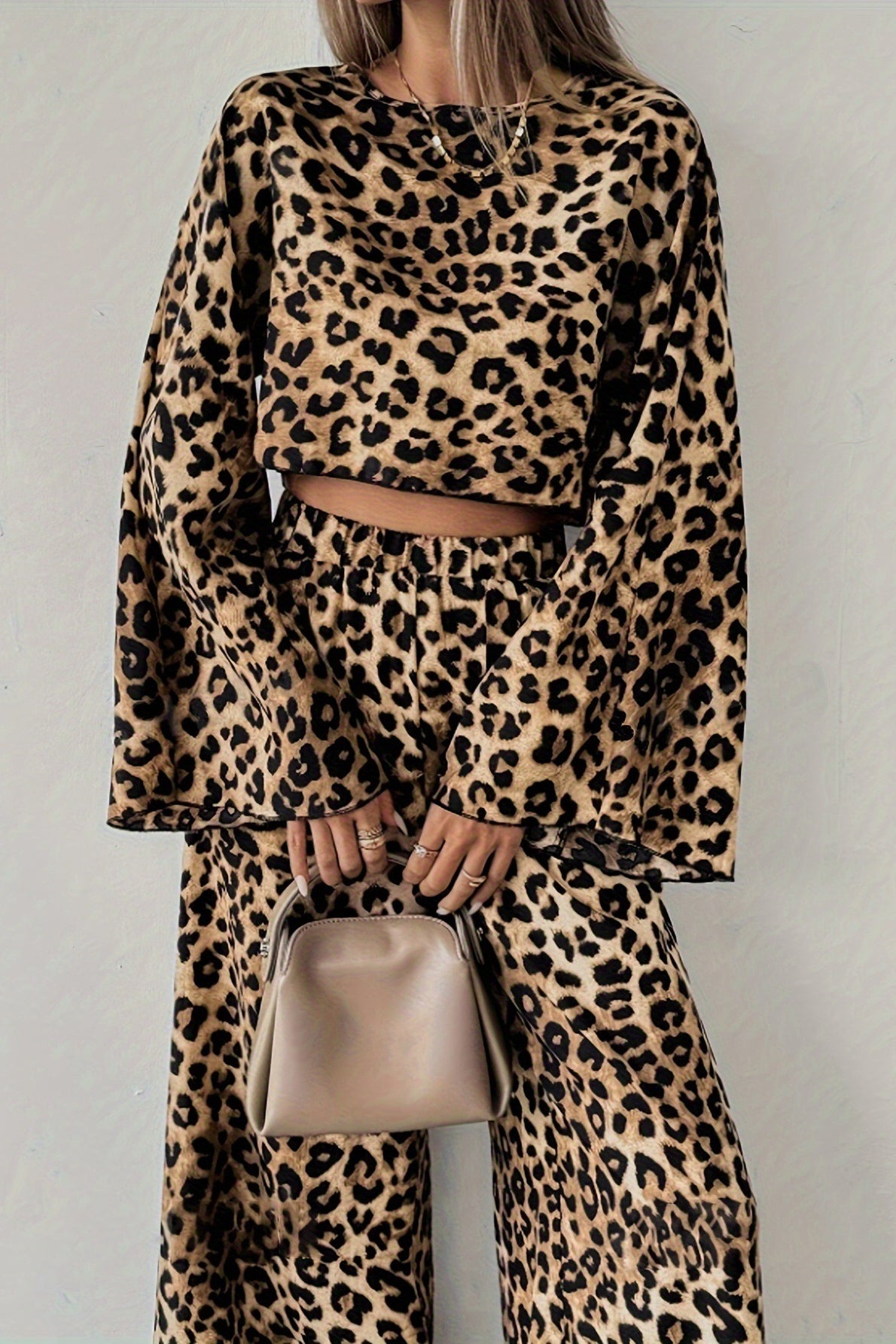 Leopard Print Loose Long Sleeve Pants Two Piece Set Secondary image