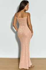 Rhinestone Mesh Spaghetti Strap Sequin Dress