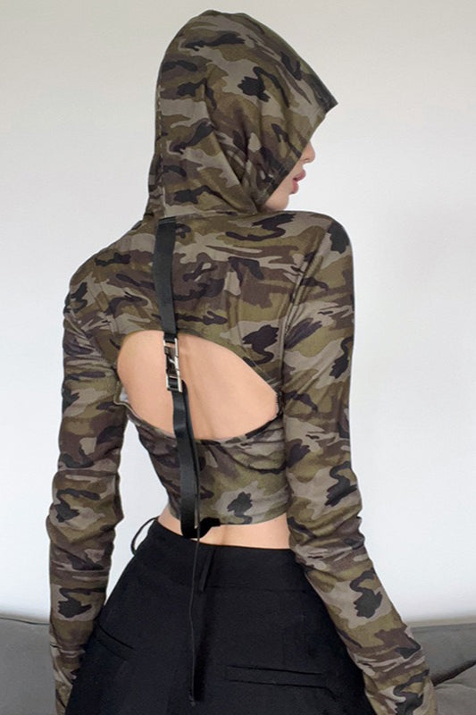 Backless Camouflage Hoodie Main image