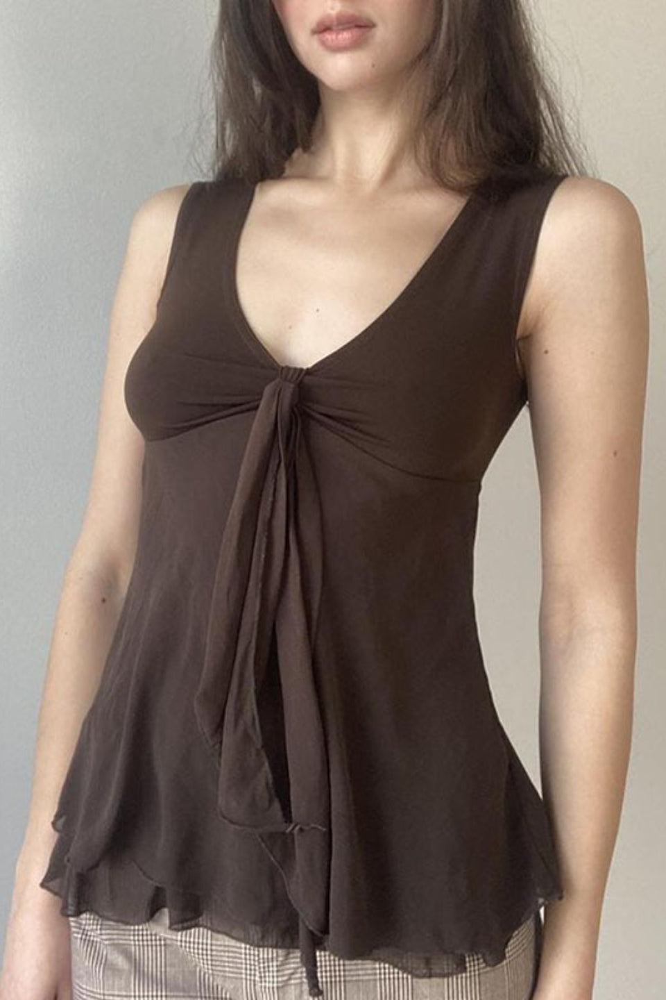 Vintage V Neck Tie Detail Tank Top Main image