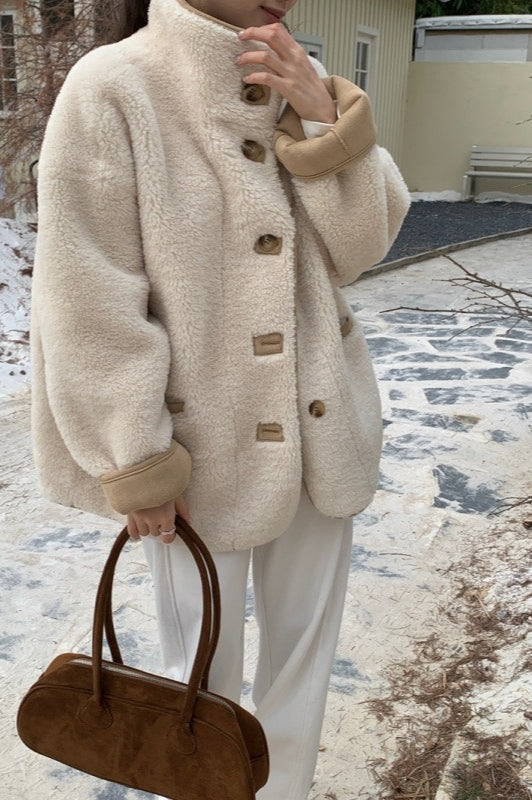 Stand Collar Faux Shearling Cropped Coat Secondary image