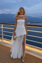 Off Shoulder Strapless Sleeveless Bodycon Midi Prom Dress