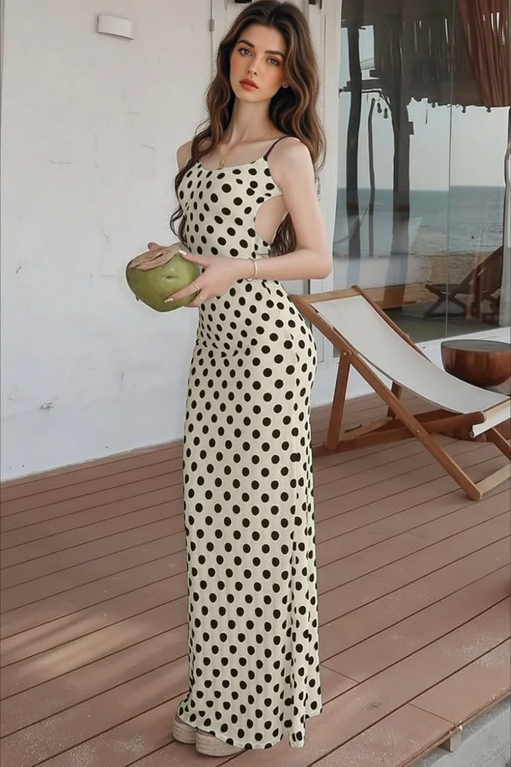 Retro Dotted Sexy Backless Slip Dress