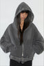 Washed Ring Detail Belted Zip Front Hoodie