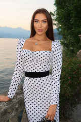 Elegant Polka Dot Mermaid Hem Maxi Dress