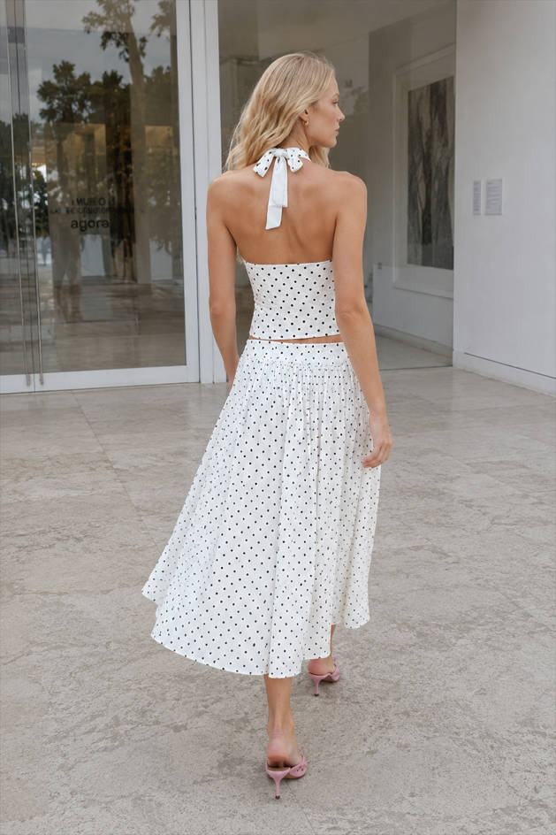Sexy Polka Dot Halter Tie Top Low Rise Skirt Set