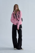 Star Graphic Contrast Zip Up Hoodie