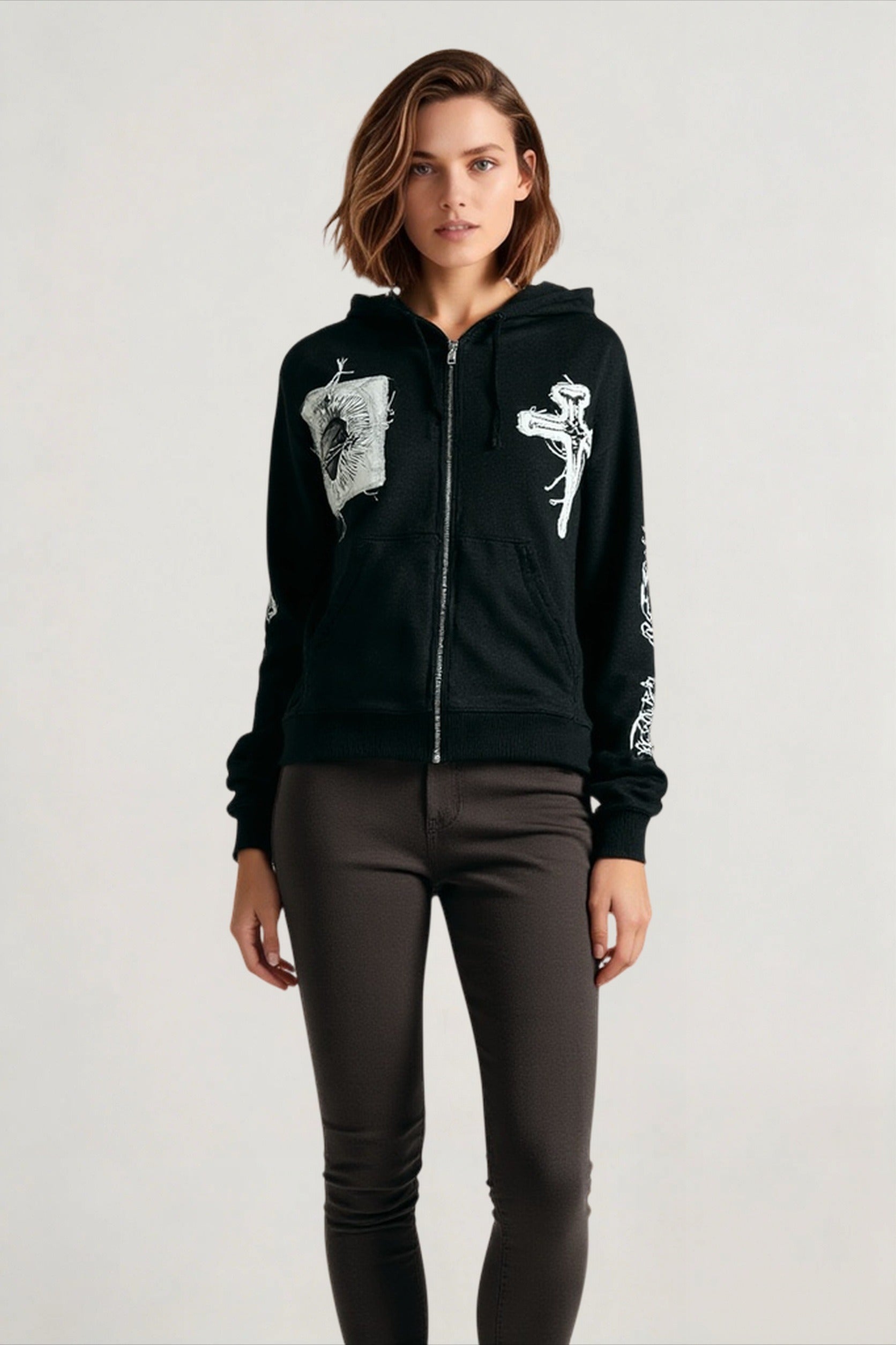 Embroidered Cross Zip Up Hoodie Main image