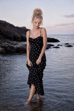 Polka Dot Backless Cami Bodycon Maxi Dress