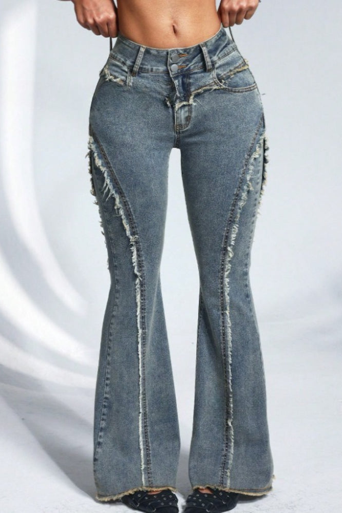 Y2K Deconstructed Raw Hem Skinny Micro Flare Jeans Main image