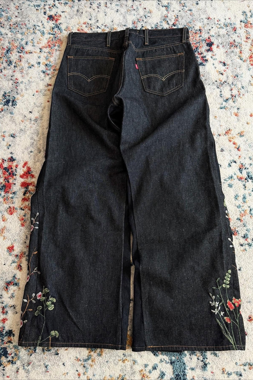 Floral Embroidered Patchwork Wide Leg Jeans