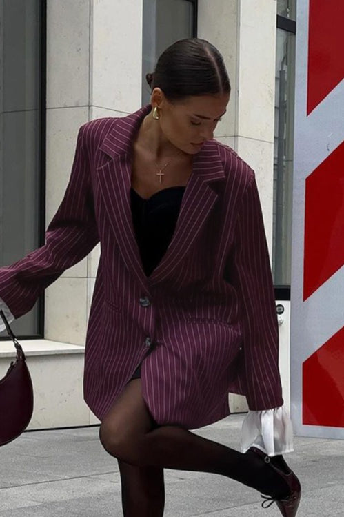 Chic Lace Insert Stripe Blazer Main image