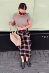 Plaid Asymmetric Pleated Straight Skirt