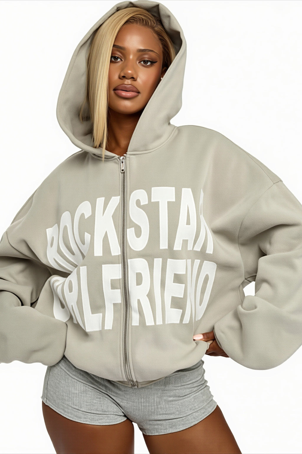 Letter Graphic Cropped Pullover Hoodie