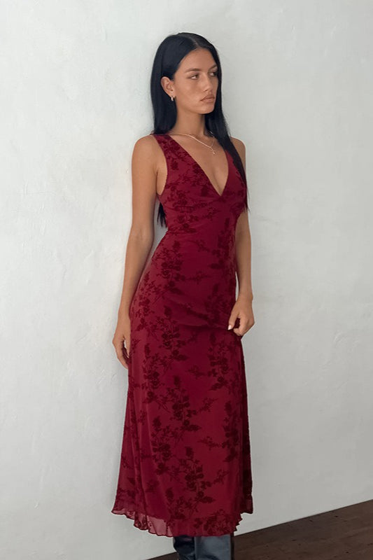 V-Neck Sleeveless Slim Fit Floral Dress