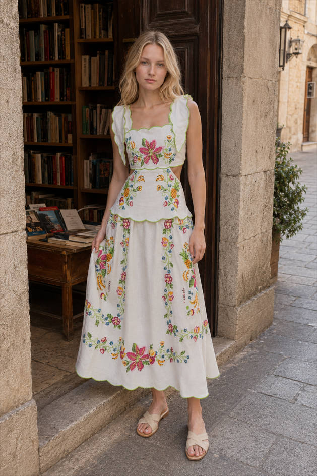 Patchwork Square-Collar Boho Dress