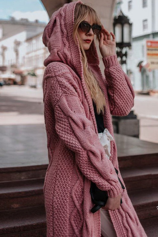 Solid Color Hooded Knit Sweater Main image