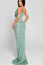 Spaghetti Strap Slit Sequin Formal Dress