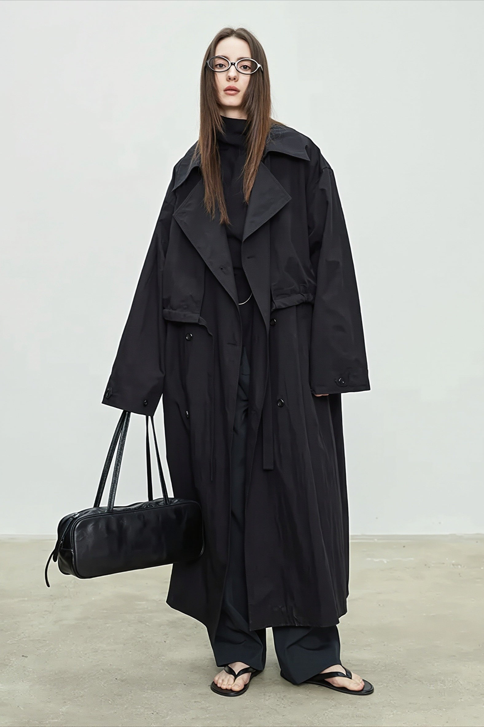 Oversized Wide Lapel Drop Shoulder Long Coat Secondary image