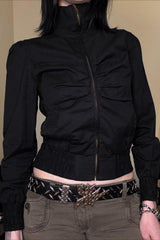 Ribbed Zipped High Neck Jacket