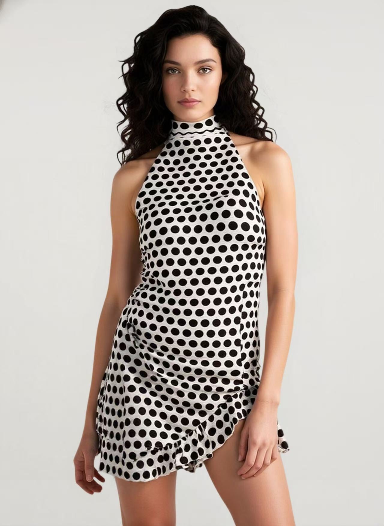 Polka Dot Halter Backless Bodycon Mini Dress Main image