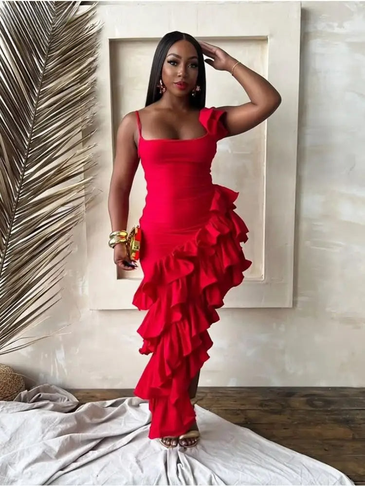 Ruffled Strap Sleeveless Skinny Party Dress Main image