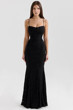 Strapless Lace Backless Waist Tie Maxi Lace Dress
