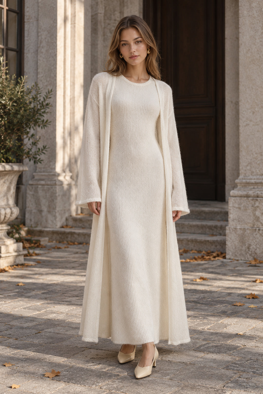 Vintage Knit Cardigan and Sleeveless Dress Two Piece Set