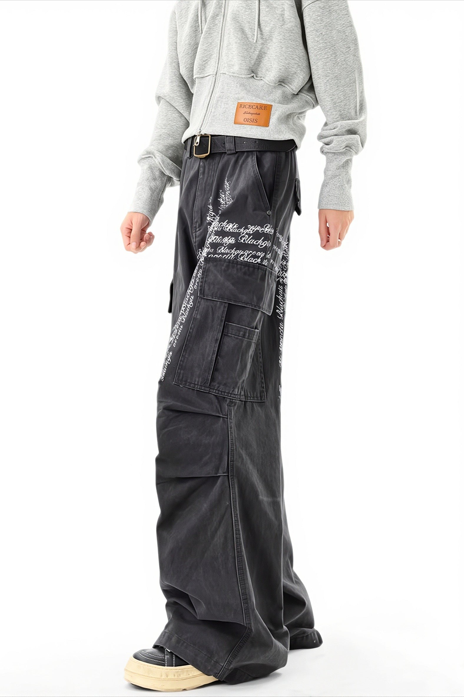 Distressed Cross Print Multi-Pocket Cargo Jeans Secondary image