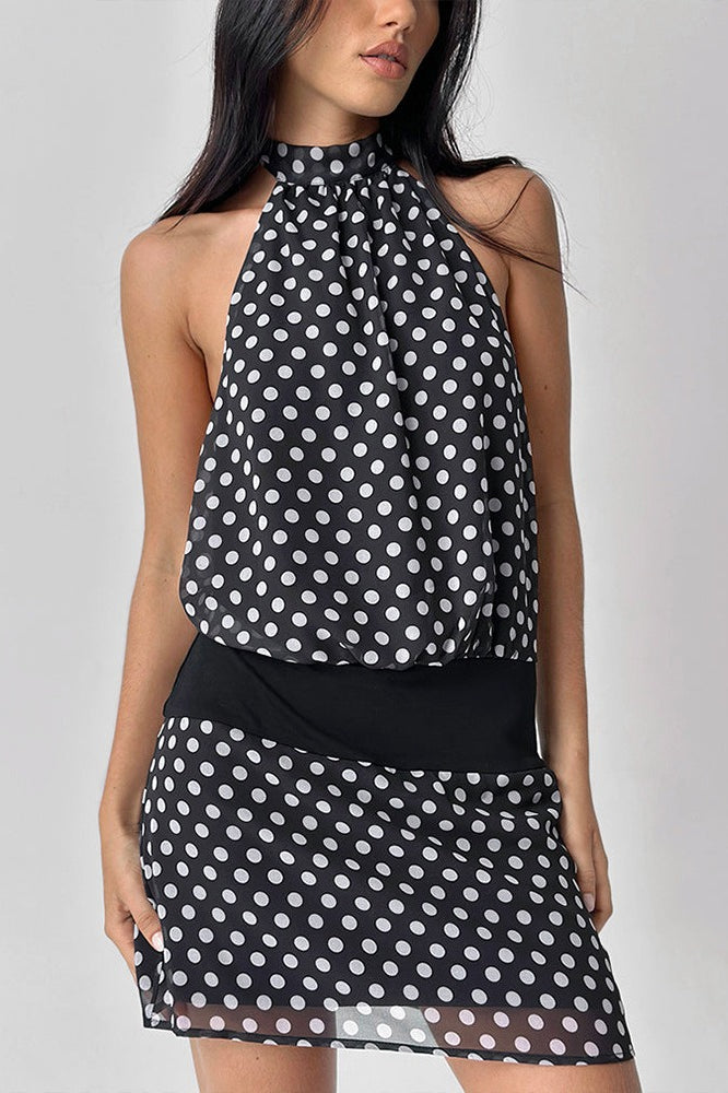 Polka Dot Halter Backless Chiffon Bodycon Mini Dress Secondary image