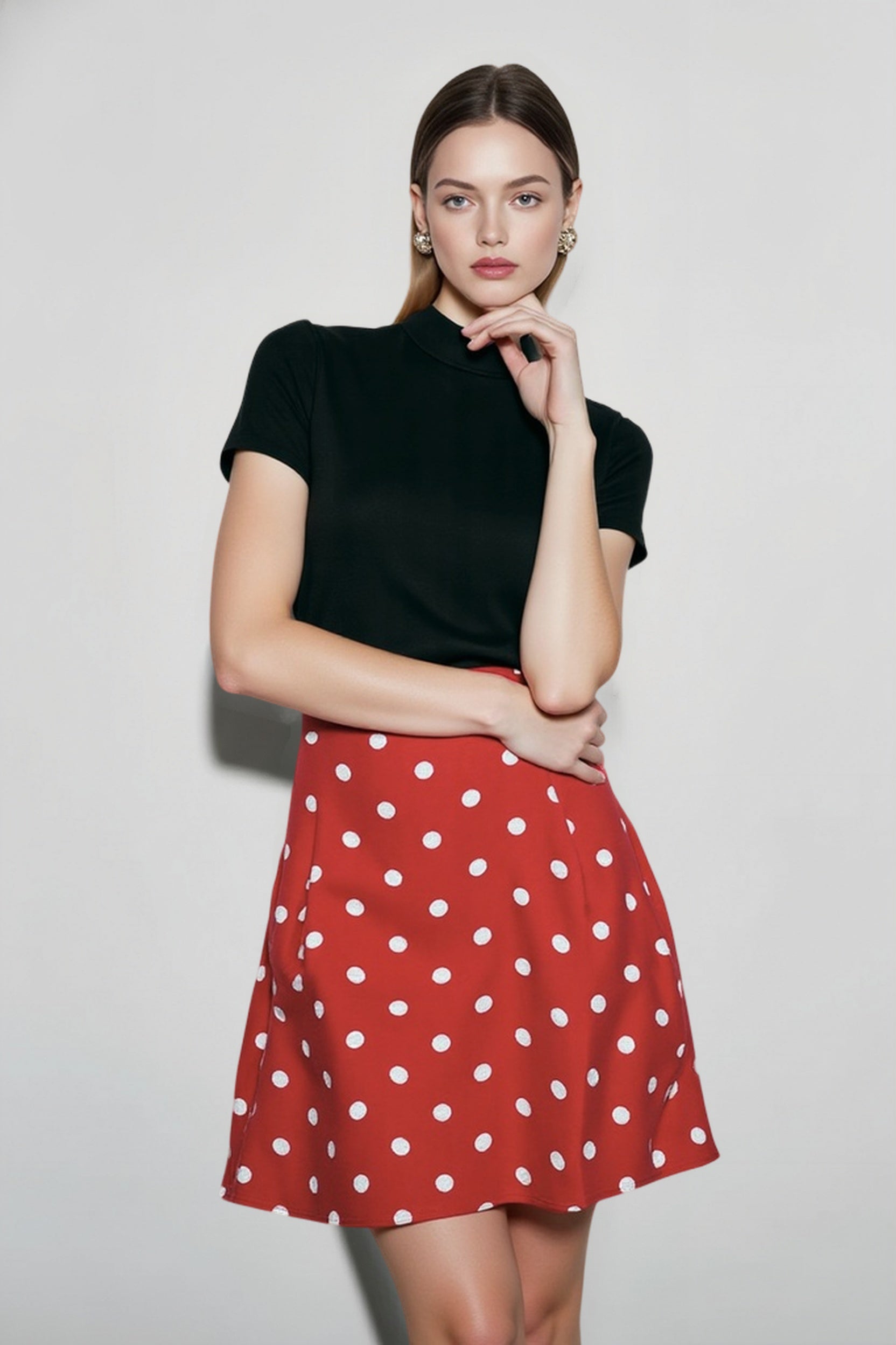 French Style High-Waisted Polka Dot Mini Skirt Main image
