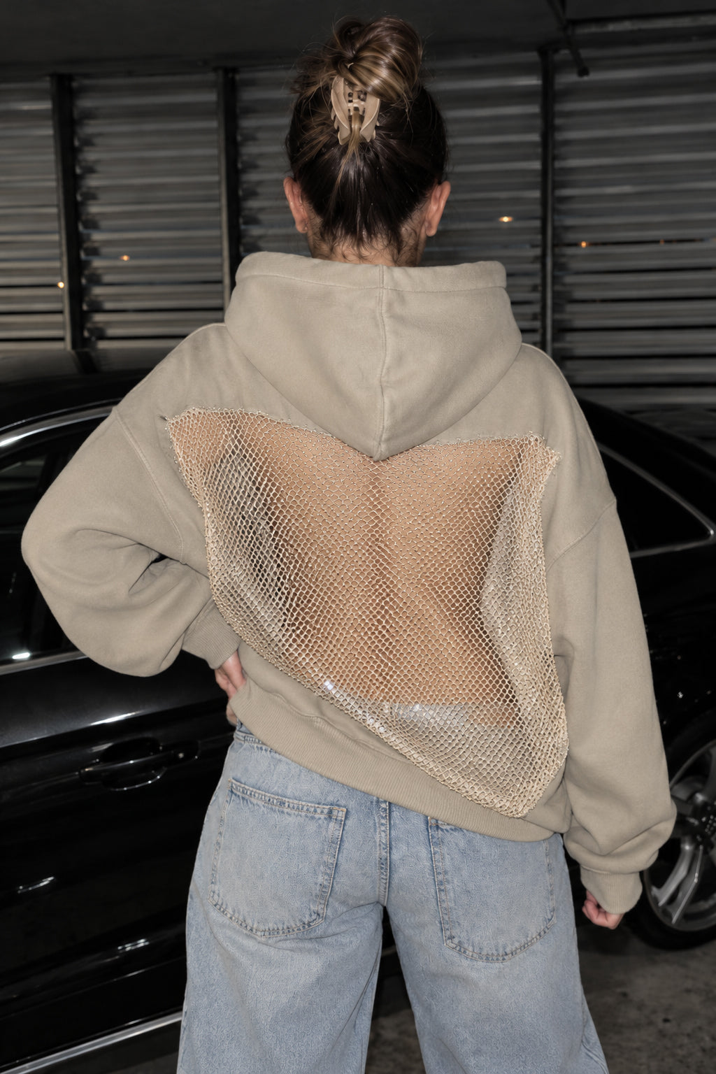 Mesh Back Cutout Pullover Hoodie