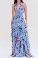 Sleeveless Hollow Maxi Floral Dress
