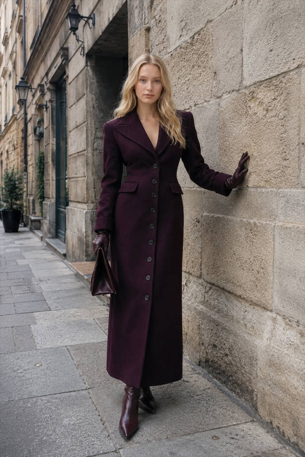 Notched Collar Single Breasted Slim Overcoat