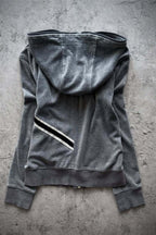 Contrast Stripe Washed Longline Full Zip Hoodie
