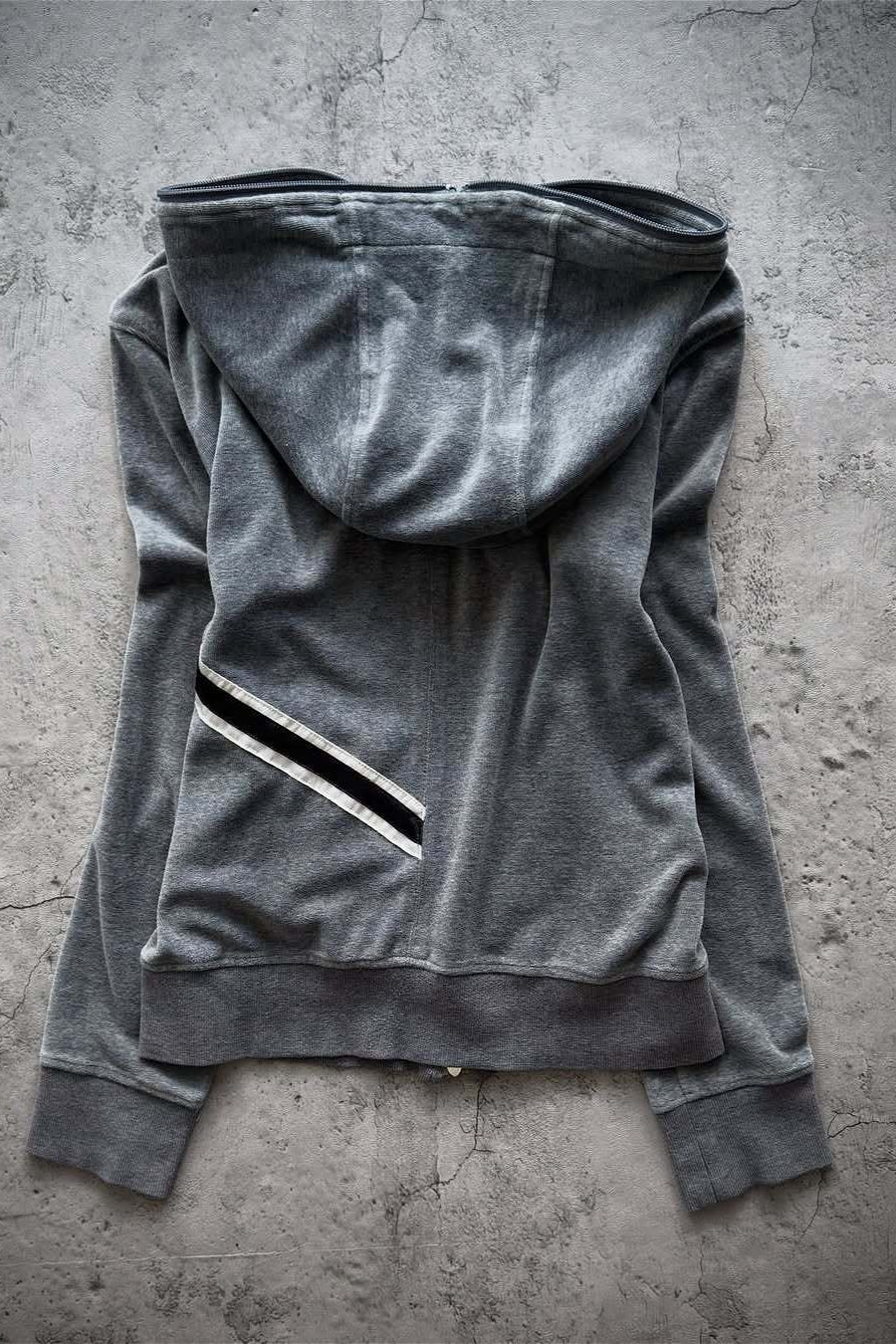 Contrast Stripe Washed Longline Full Zip Hoodie