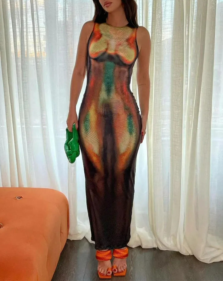 Multicolor Print Sleeveless Maxi Dress Main image