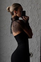 Black Strapless Lace Bodycon Maxi Lace Dress