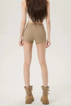 High Rise Curvy Fit Khaki Denim Shorts