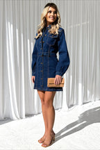 Button-Down Tie Waist Denim Dress