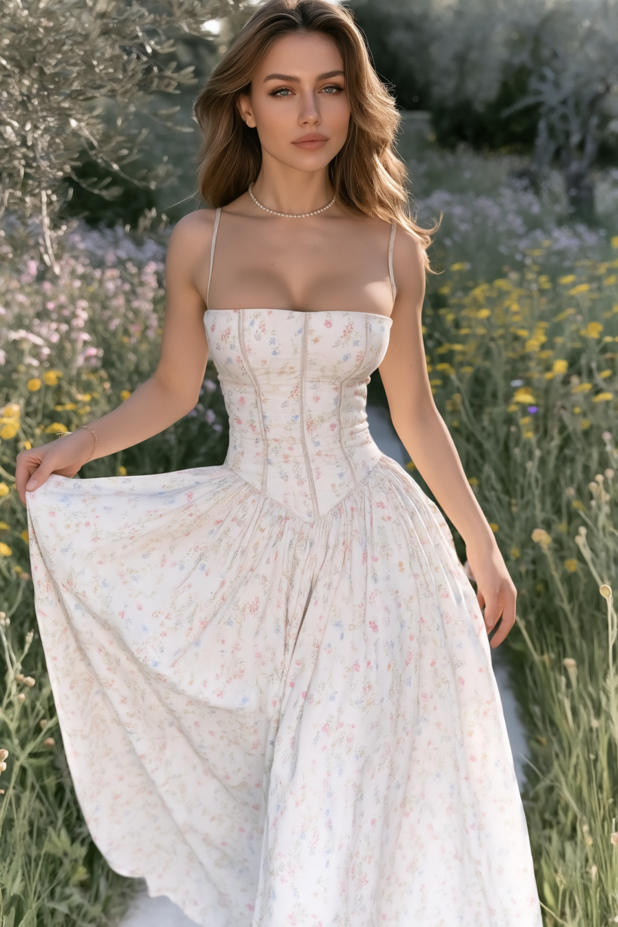 Chiffon Pleated Floral Off Shoulder Maxi Dress Main image